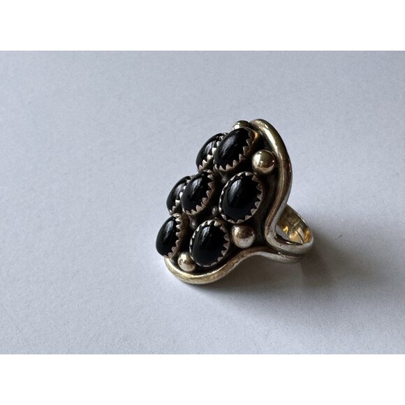 Vintage Sterling Silver Ring Lot — Turquoise, Onyx, Jasper, Modernist 4pc Bundle - Picture 8 of 15